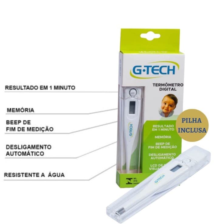 Termômetro Digital G-Tech Axilar Infantil E Adulto TH1027 Resistente À Água Com Capa
