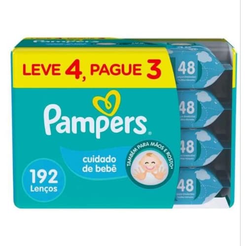 Kit Lenços Umedecidos Pampers Cuidado de Bebê 192un com Tampa Abre e Fecha