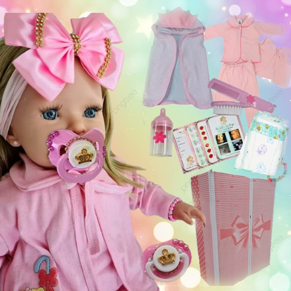 Boneca Bebê Reborn Enxoval Acessórios Itens Loira Pode Dar Banho Silicone Articulada