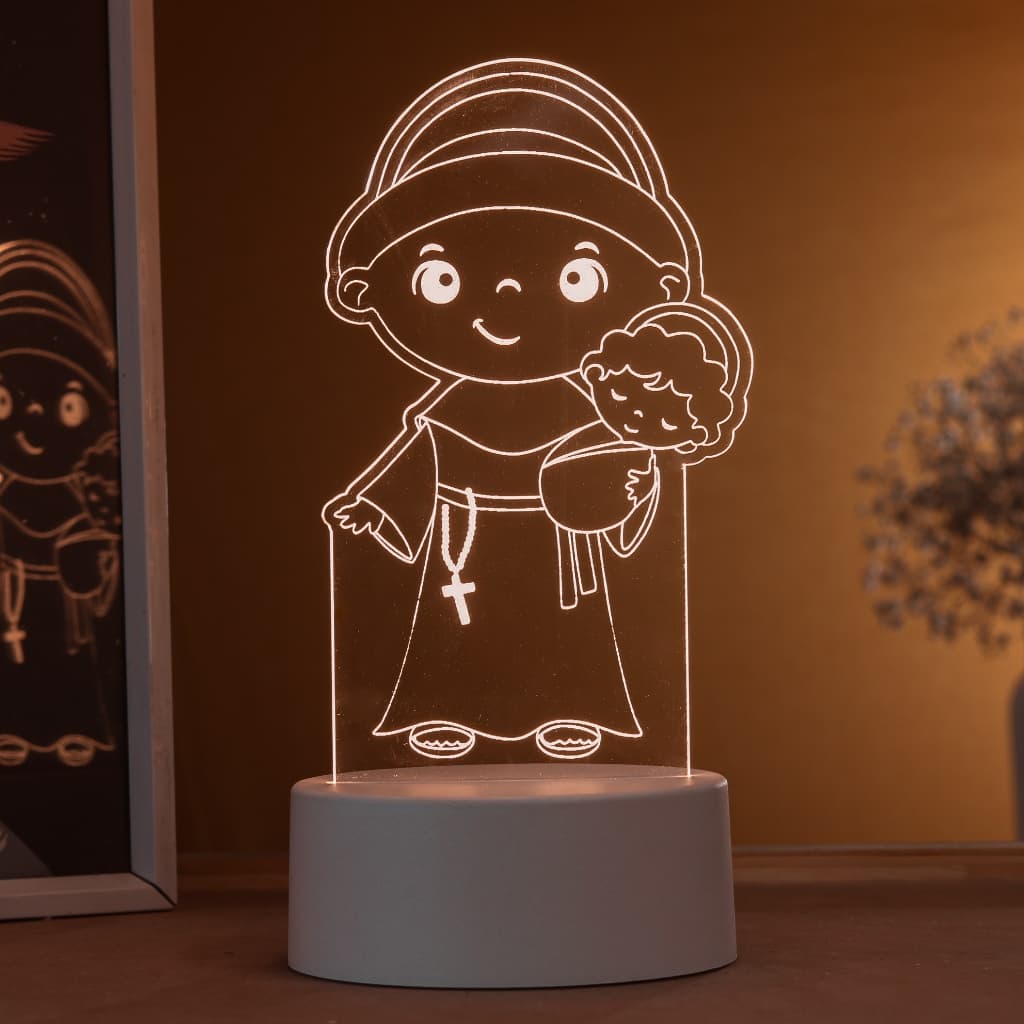 Luminária LED 3D de Mesa / Luz Noturna Presente / Decoração - Santo Antônio, santinho, santo