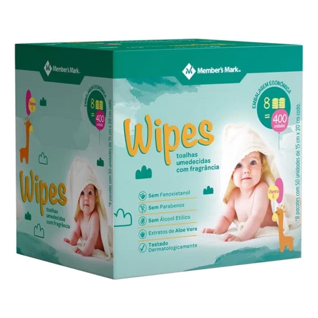 Lenços Toalhas Umedecidos Wipes Com Perfume  - Members Mark 400 Lenços 8x50unds