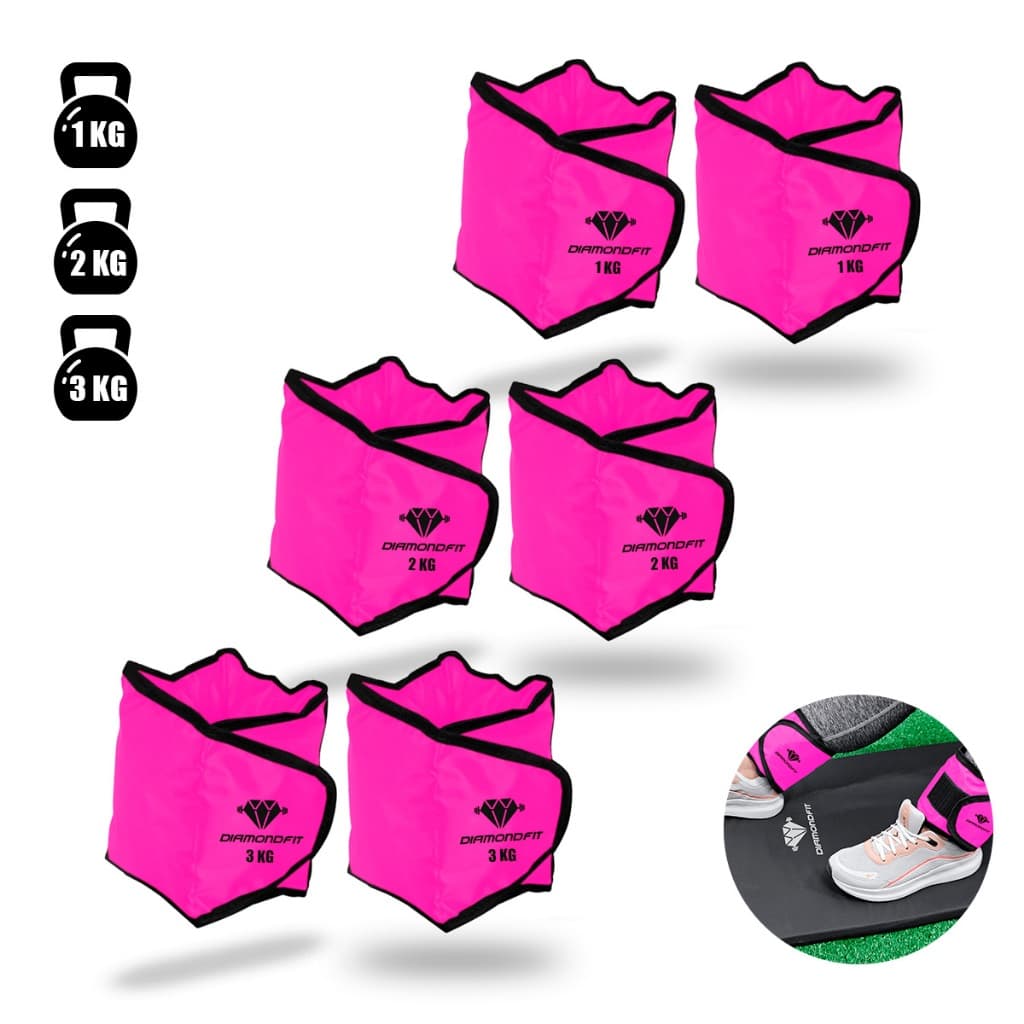 Kit 3 Pares Caneleira Peso Perna 1kg ao 3kg Rosa Reforçada Treino Funcional Academia Profissional