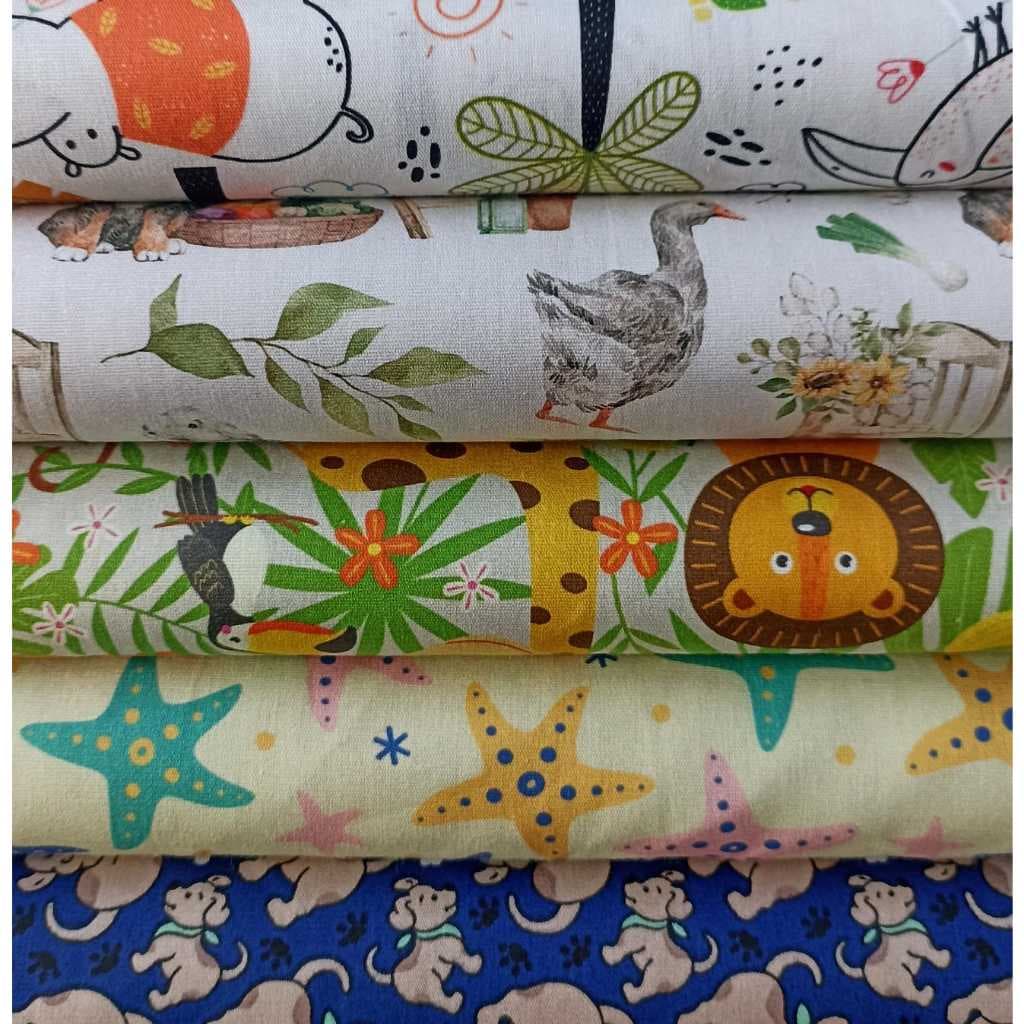 Tecido Tricoline 100% Algodão,  1,50mt Largura Estampas Infantil Animais Variados | Artesanato | Patchwork