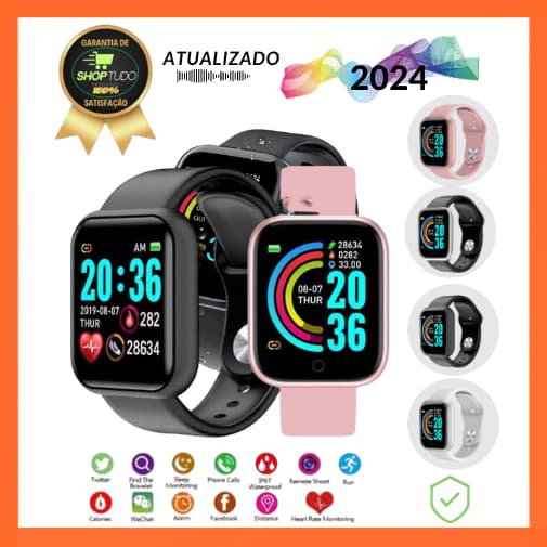 Relógio Smartwatch D20 Bluetooth, monitor de atividade física, frequência cardíaca, pressão arterial