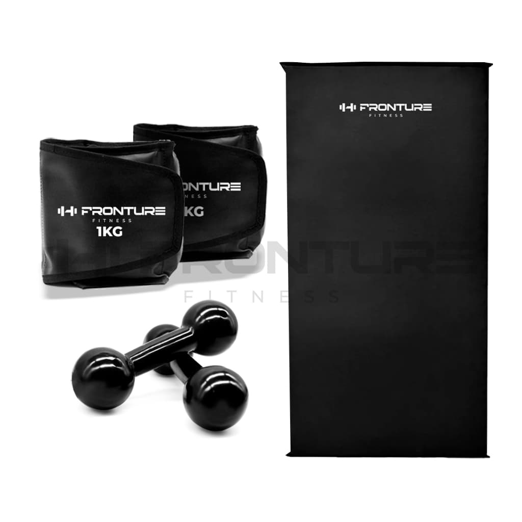 KIT PAR Caneleira de Peso + Par Halter Emborrachado + Colchonete Academia Fitness