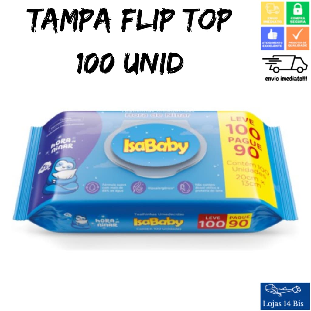 Toalha Lenços Umedecidos Infantil Hora de Ninar Tampa Flip Top Com 100 Unidades Isababy