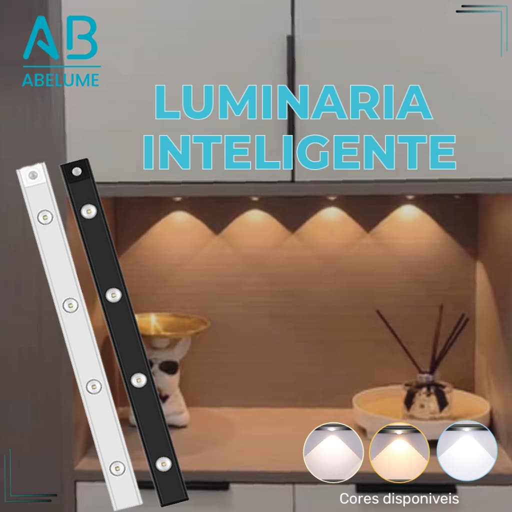 Smart Luminária Inteligente Ultra LED com sensor de movimento sem fio e Recarregável USB fino barra 20/40/60cm