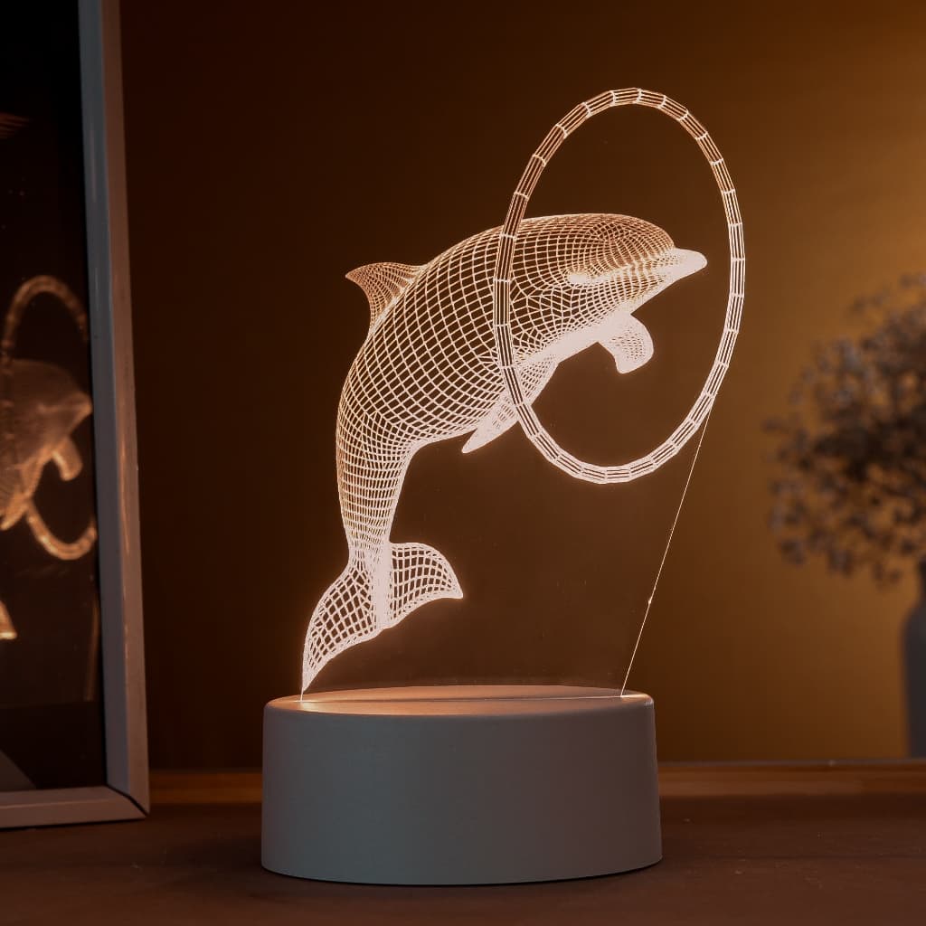 Luminária LED 3D de Mesa/Luz Noturna Presente /Decoração-Golfinho no arco, animais, natureza