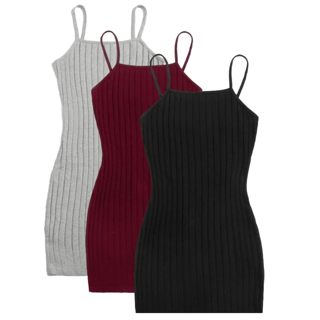 Vestido Alcinha Midi Canelado  Preto/Bordô/Cinza - Envio Direto da Fabrica
