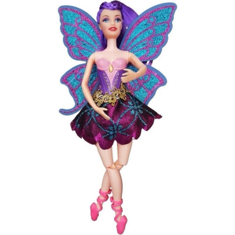 Boneca Bailarina Roxa Fada Com Asas Ballet Articulada 30cm