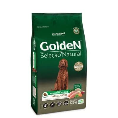 Ração Golden Seleção Natural Cães Adultos Sabor Frango Arroz 12Kg Alimento Cachorro Premium Especial