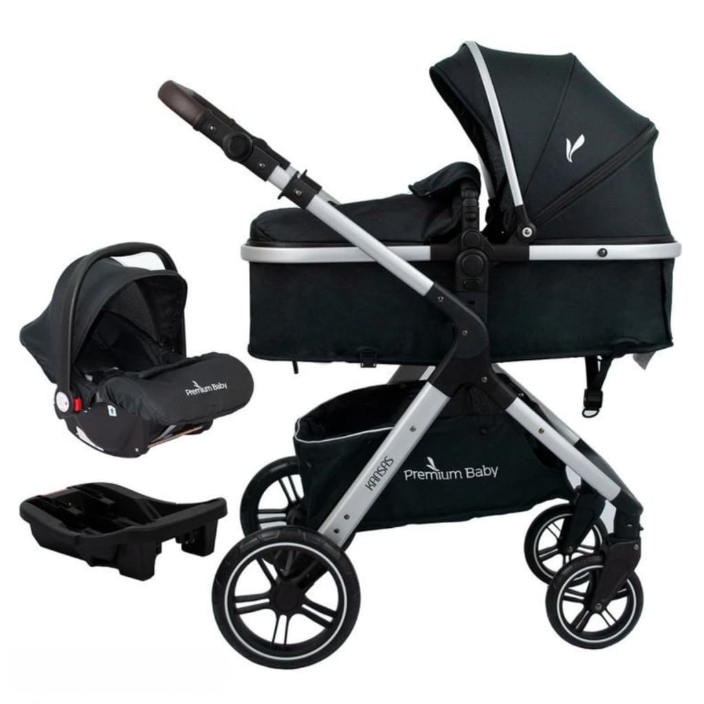 Carrinho de Bebê Passeio E Bebe Conforto Travel System Moisés Kansas Black/Silver Cor Do Chassi Prata Premium Baby