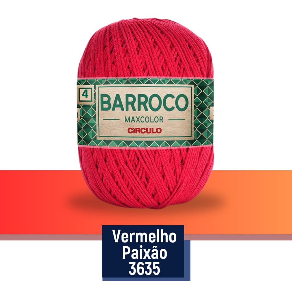 Linha Barbante Para Artesanato 100% Algodão Cor 3635  Vermelho Paixão Fio 4 338m Barroco MaxColor Tricô e Crochê Círculo