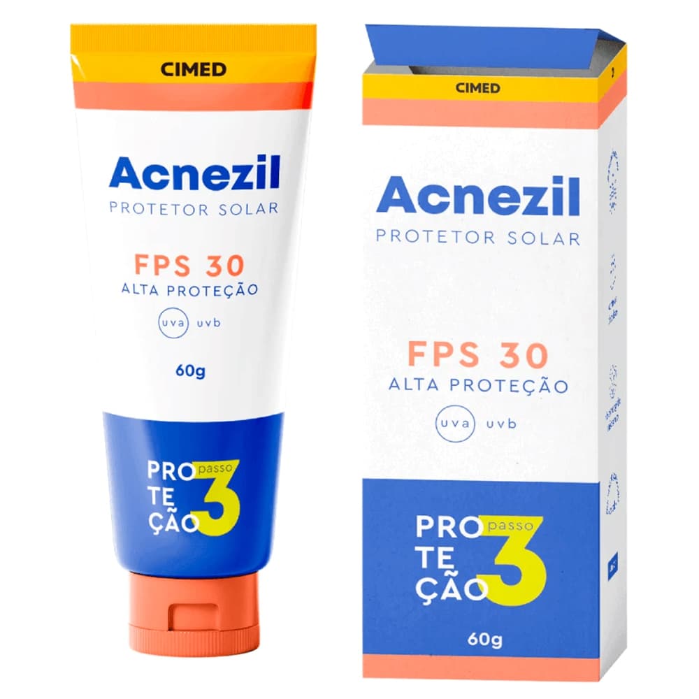 Protetor Solar Facial Acnezil FPS30 Alta Proteção UVA UVB Controla Oleosidade Uso Diário 60g