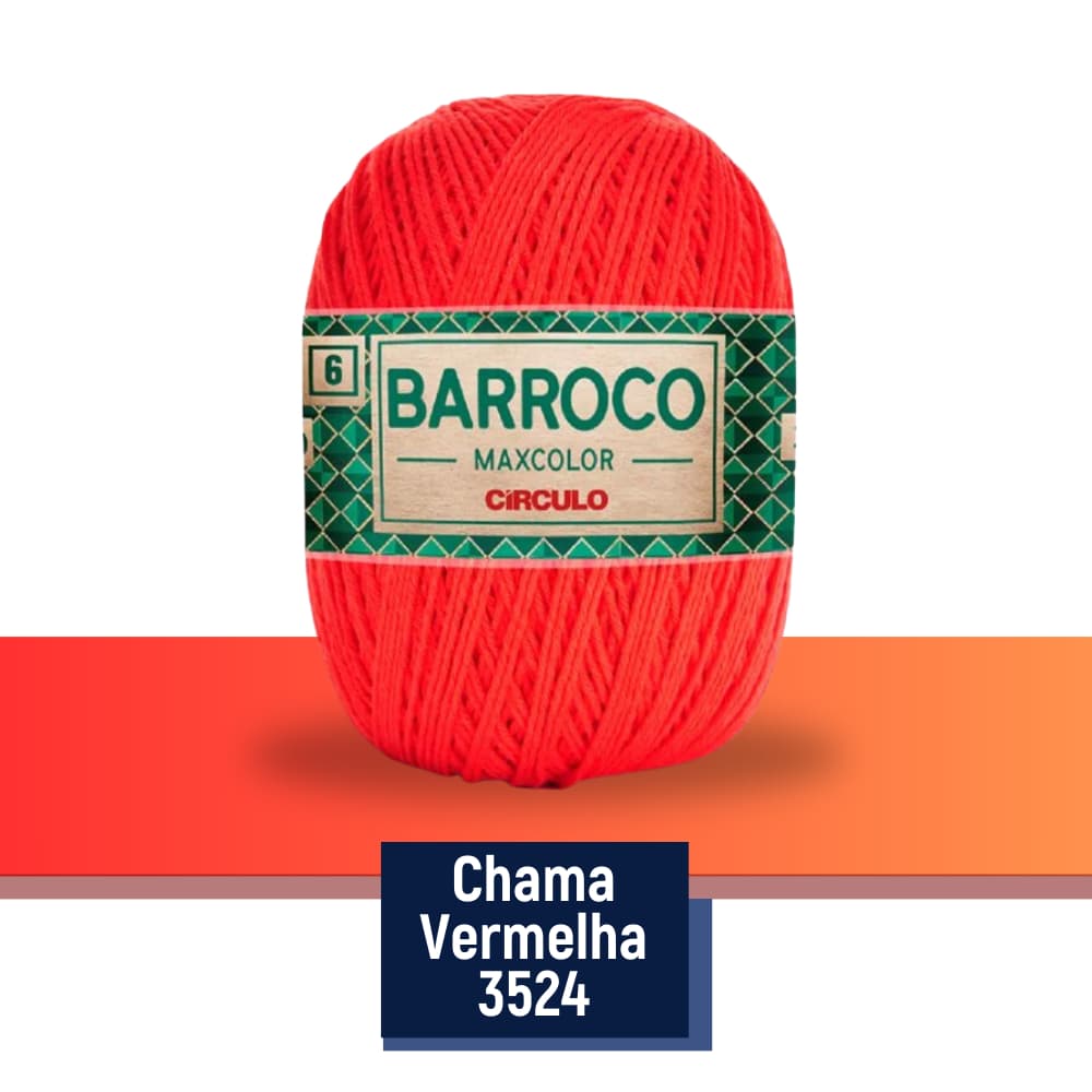 Linha Barbante para Artesanato Cor - 3524 Chama Vermelha MaxColor Barroco 100% Algodão Fio 4/6 com 226m Crochê e Tricô Circulo