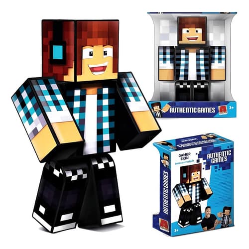 Boneco Authentic Original 35cm Grande Minecraft Gamer Youtuber Skins Articulado Brinquedo