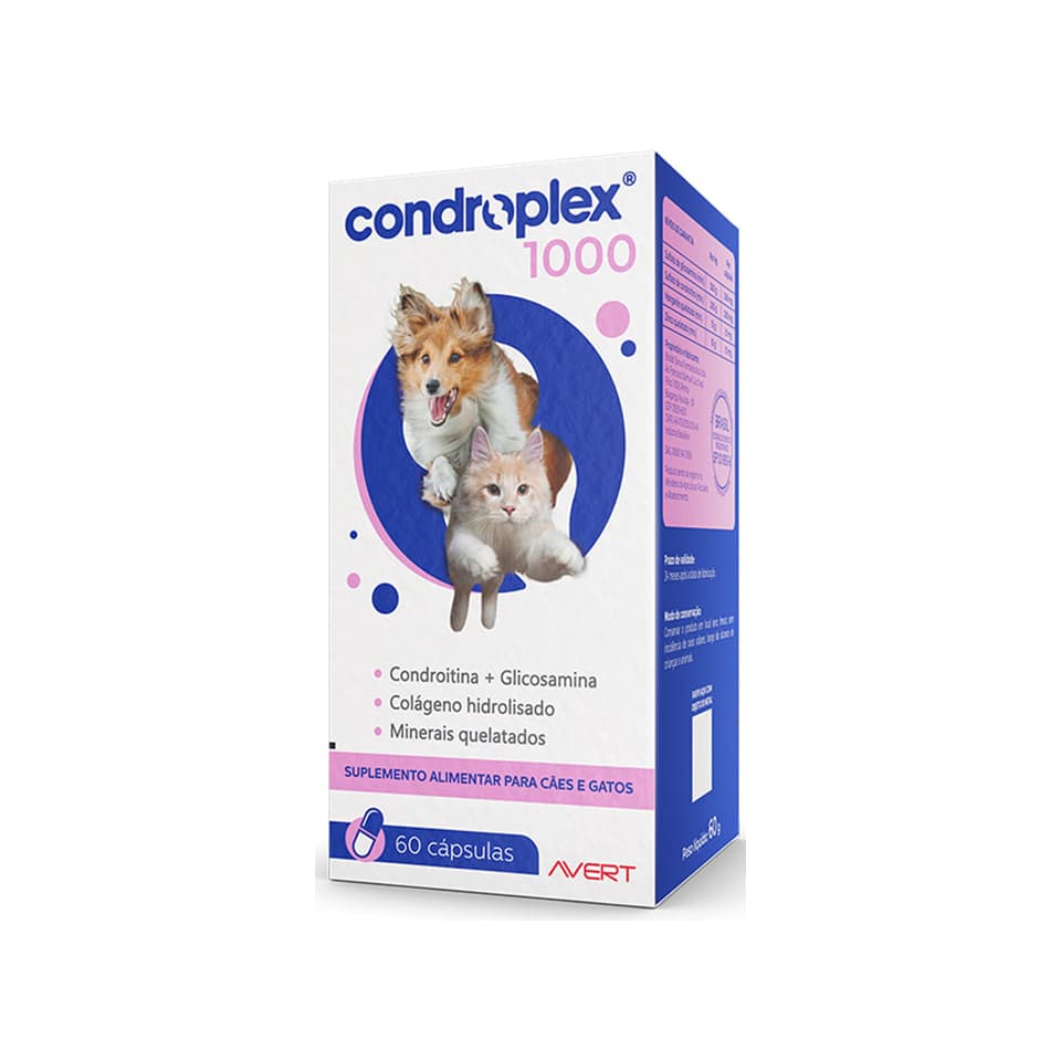 Condroplex 1000 Mg Suplem. Cães E Gatos Avert 60 Cápsulas