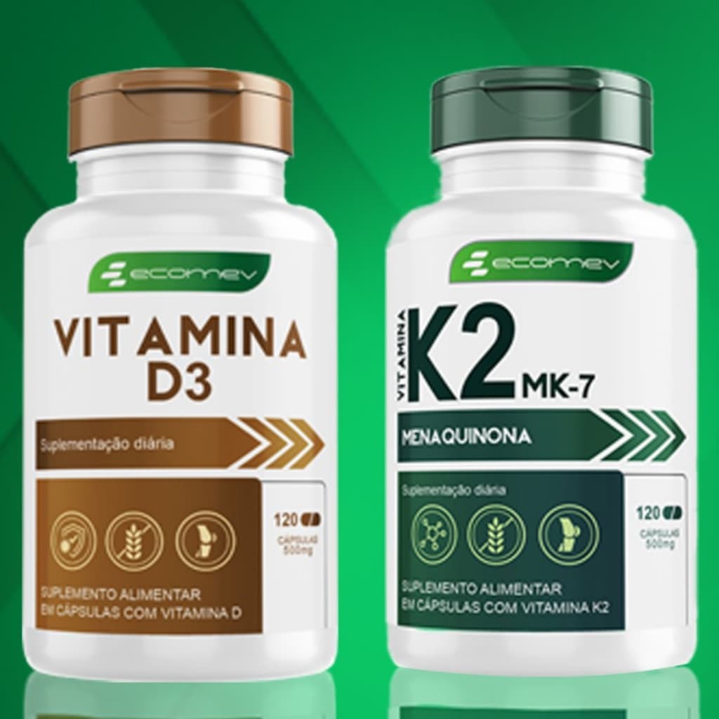 Vitamina K2 mk7 Menaquinona Mais Vitamina D3 500mg 240Cáps Ecomev