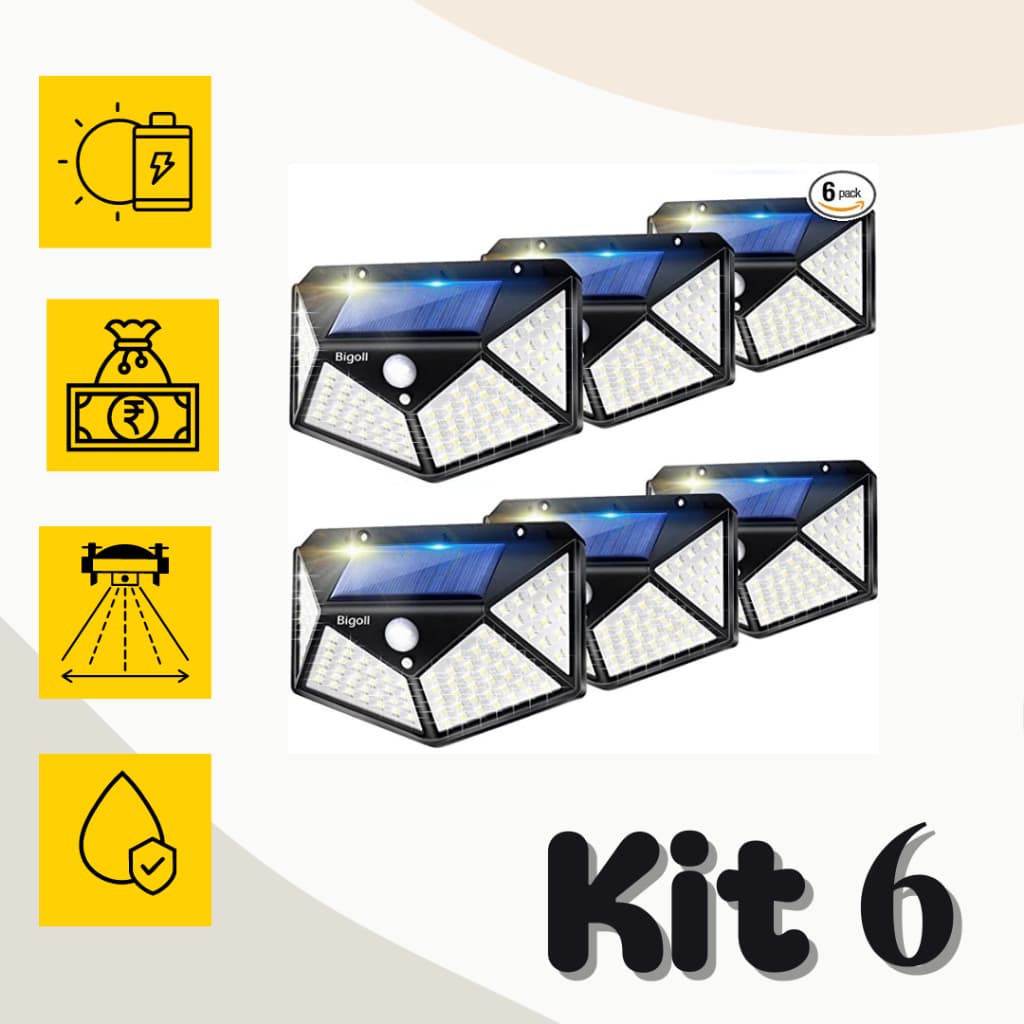 Kit 6 Luminária Lampada Led Solar Com Sensor 100 Led
