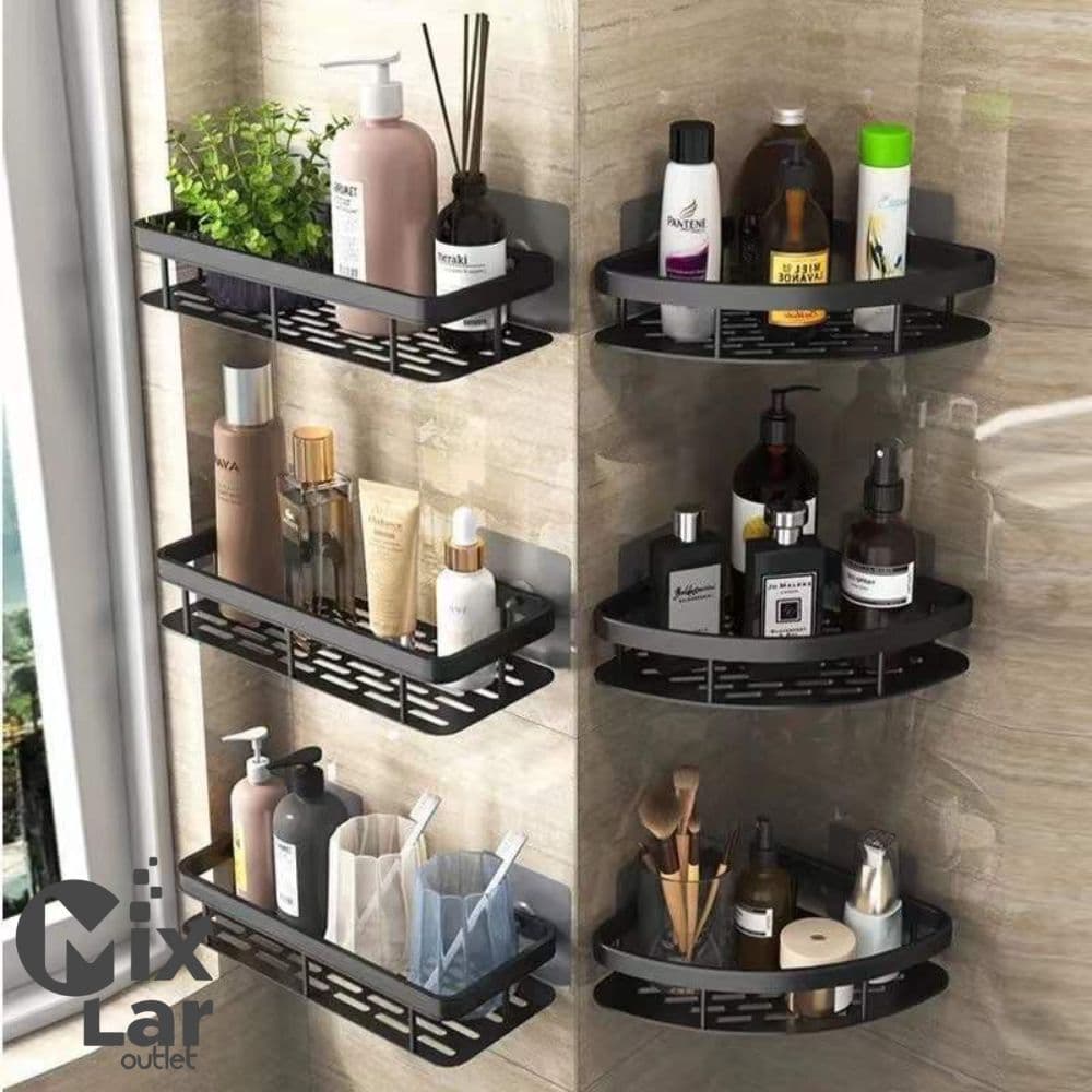 Suporte de Metal Adesivo para Parede Organizador Shampoo Banheiro Prateleira Alumínio Multiuso