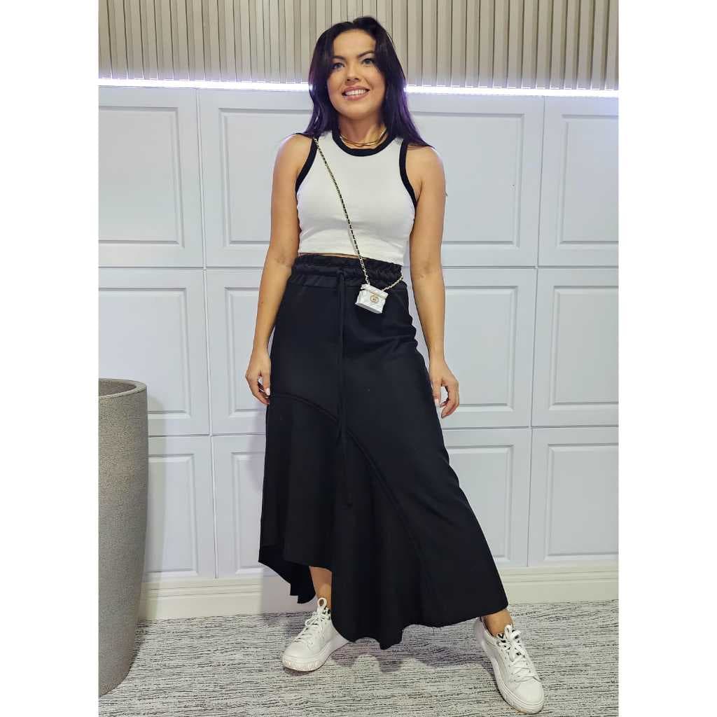 Conjunto Moletom +Top Canelado Saia Moletom Grosso Assimétrica Blogueira