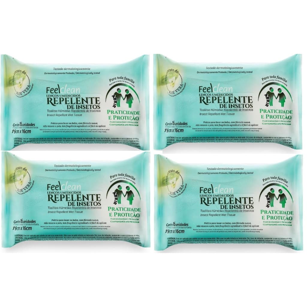 Kit 4 Lenço Umedecido Repelente Mosquisto Dengue Com 16 unidade FeelClean