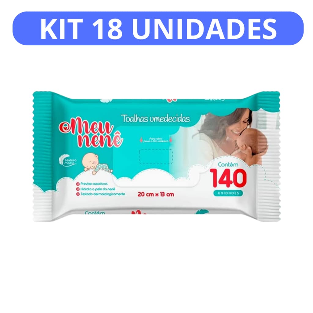 Lenço Umedecido Meu Nenê Com 140 Unidades Toalhas Umedecidas Kit Com 18 Unidades