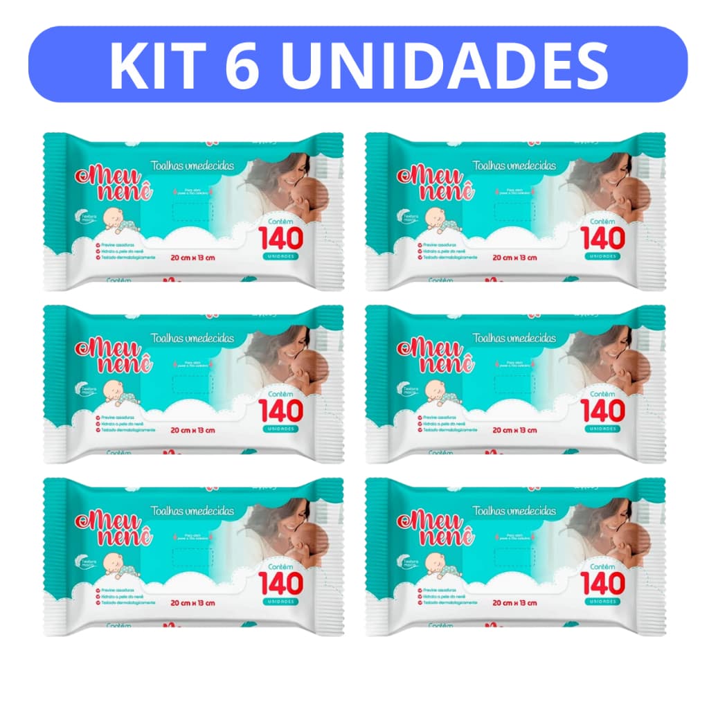 Lenço Umedecido Meu Nenê Com 140 Unidades Toalhas Umedecidas Kit Com 6 Unidades