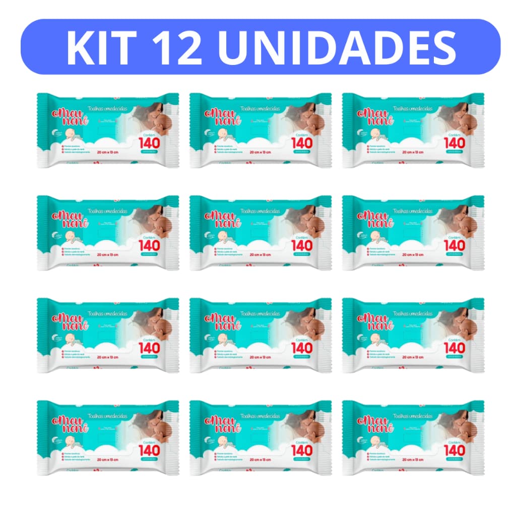 Lenço Umedecido Meu Nenê Com 140 Unidades Toalhas Umedecidas Kit Com 12 Unidades
