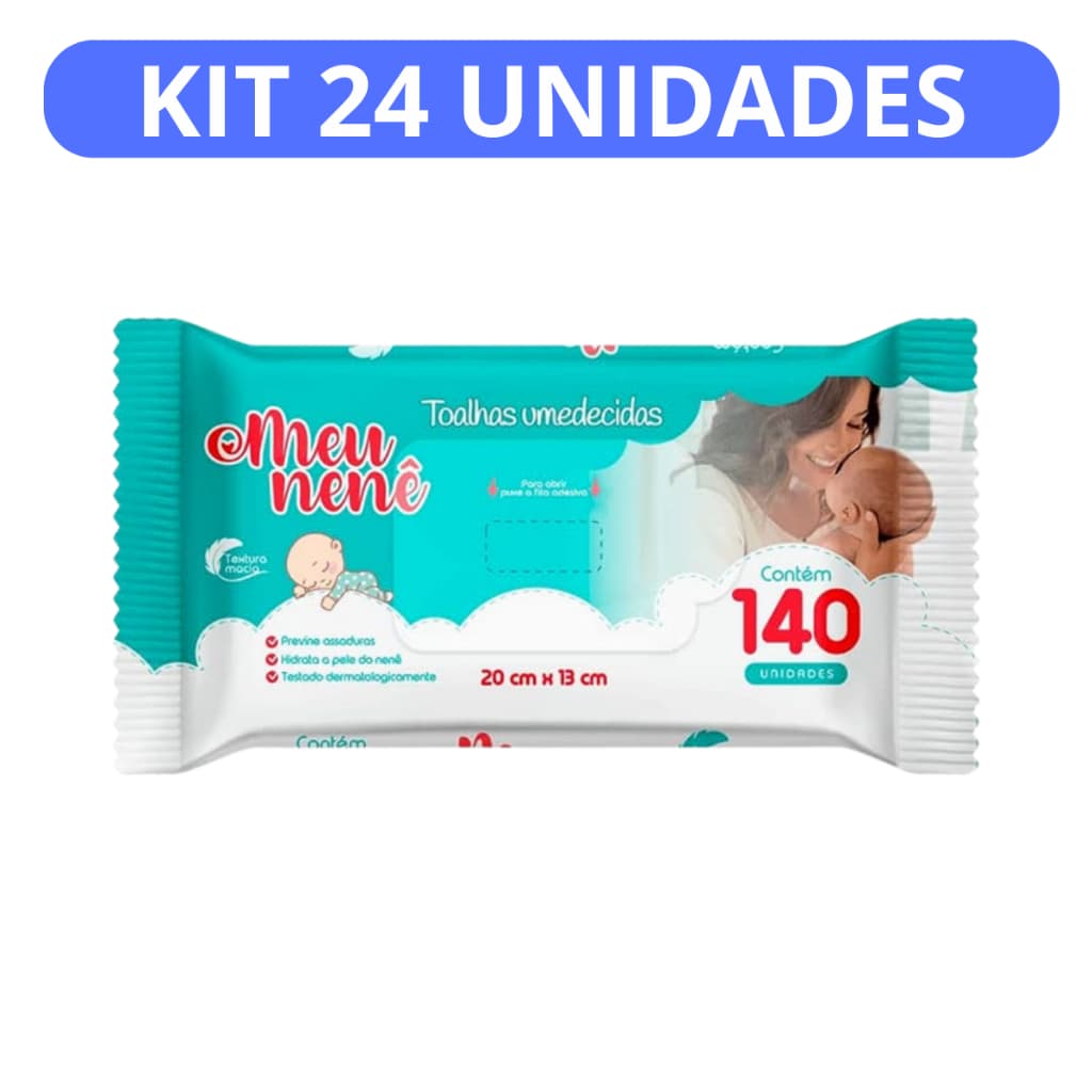 Lenço Umedecido Meu Nenê Com 140 Unidades Toalhas Umedecidas Kit Com 24 Unidades