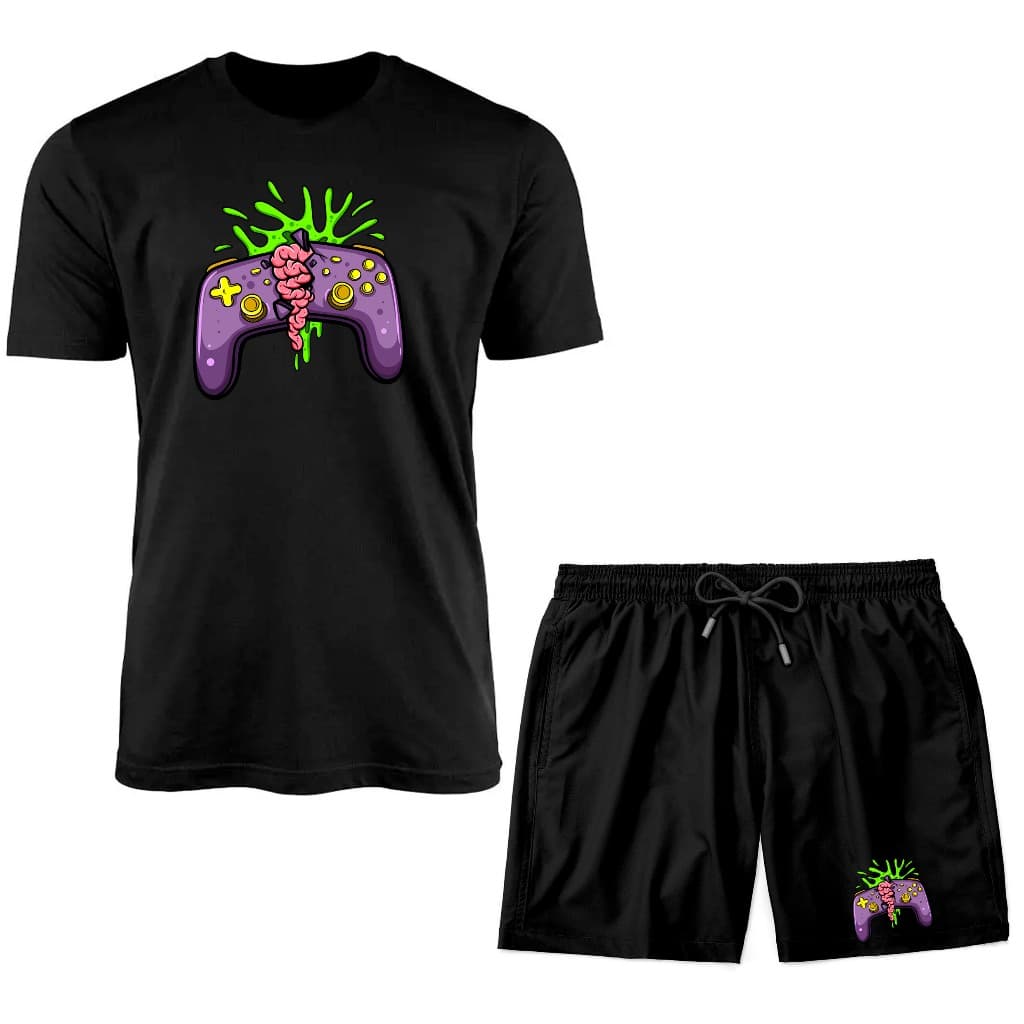 Kit De Camiseta E Bermuda Moda Street Waer Controle De Videogame