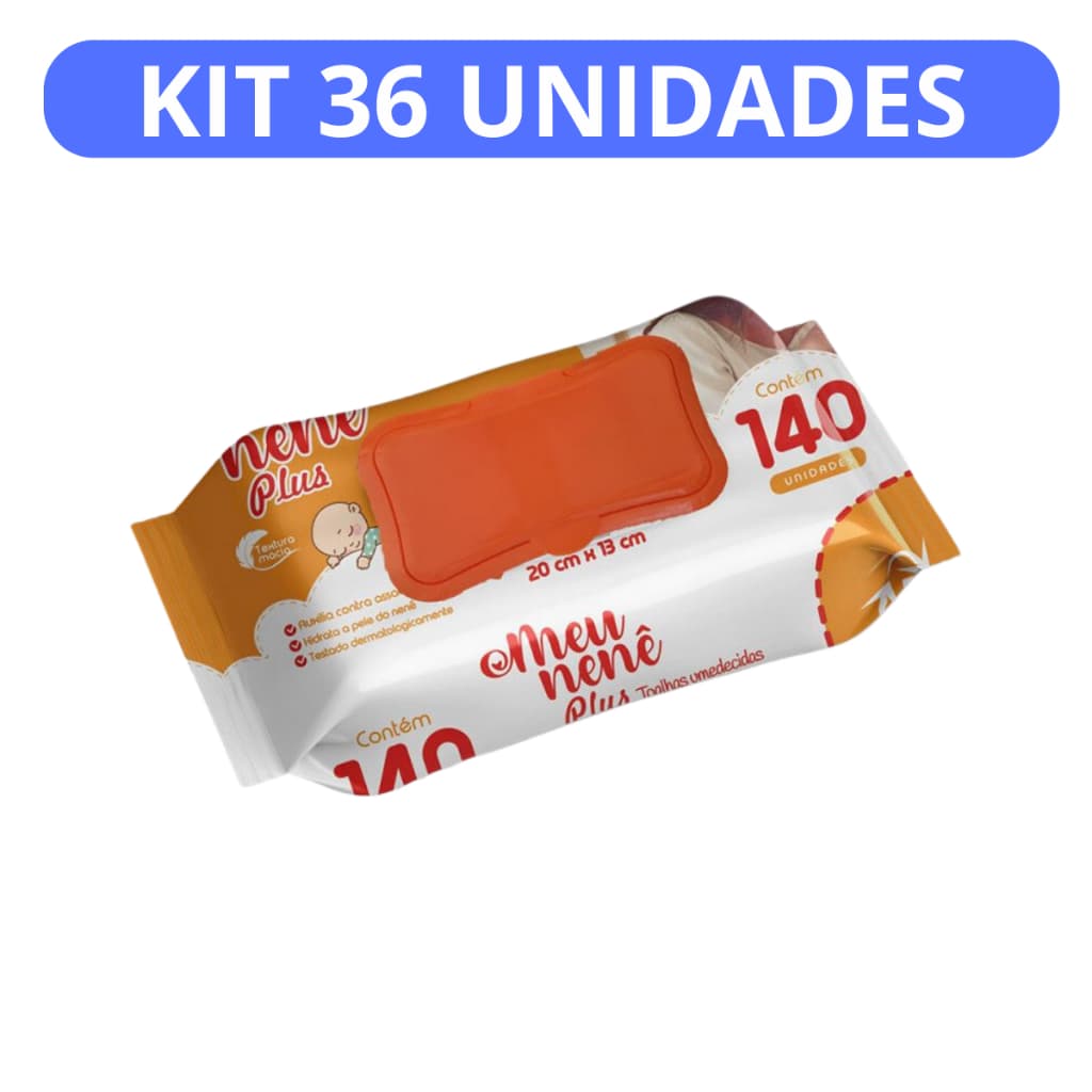 Lenço Umedecido Meu Nenê Plus Com Tampa Flip Top Com 140 Unidades Toalhas Umedecidas Kit Com 36 Unidades