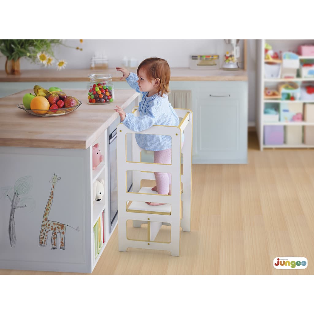 Torre Aprendizagem Montessoriana 4x1 Cadeirão Mesinha Branca com Selo Inmetro