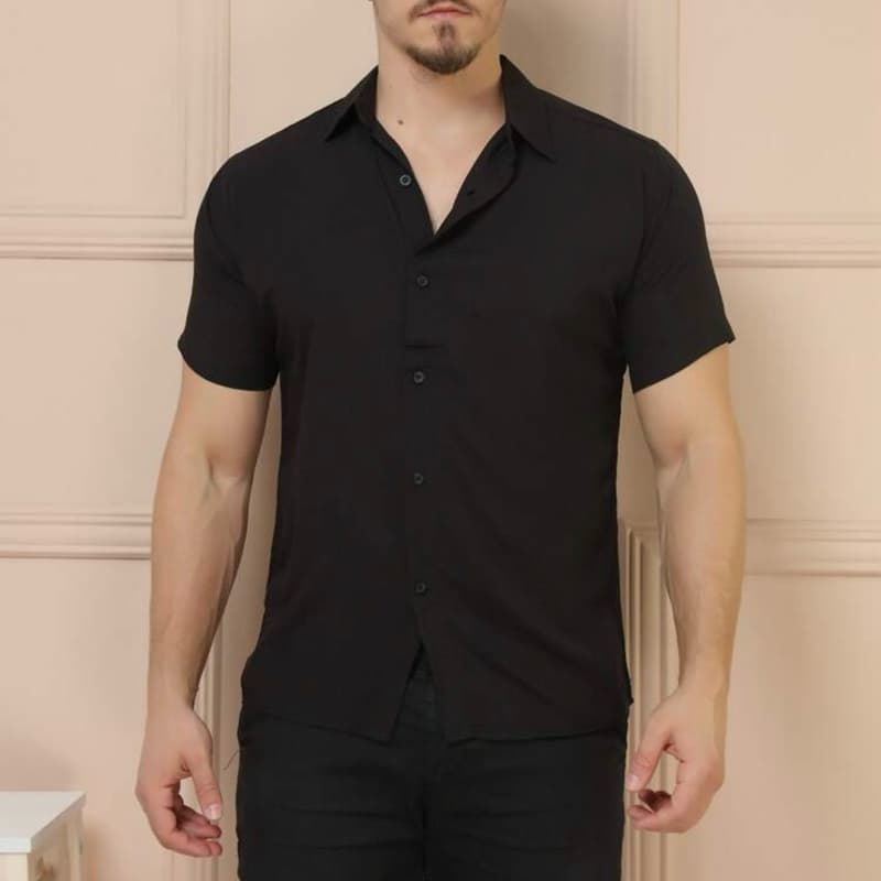 Camisa social massulino manga curta slim fit qualidade top primun camisa lisa