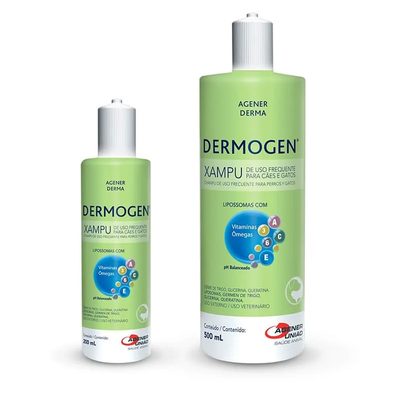 Shampoo Dermogen 500ml e 200ml para Pele Sensível - Cães e Gatos - Agener União