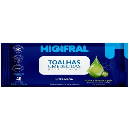 Toalhas Umedecidas Higifral 40 Unidades | Lenço Umedecido Bebê | Suave e Prático