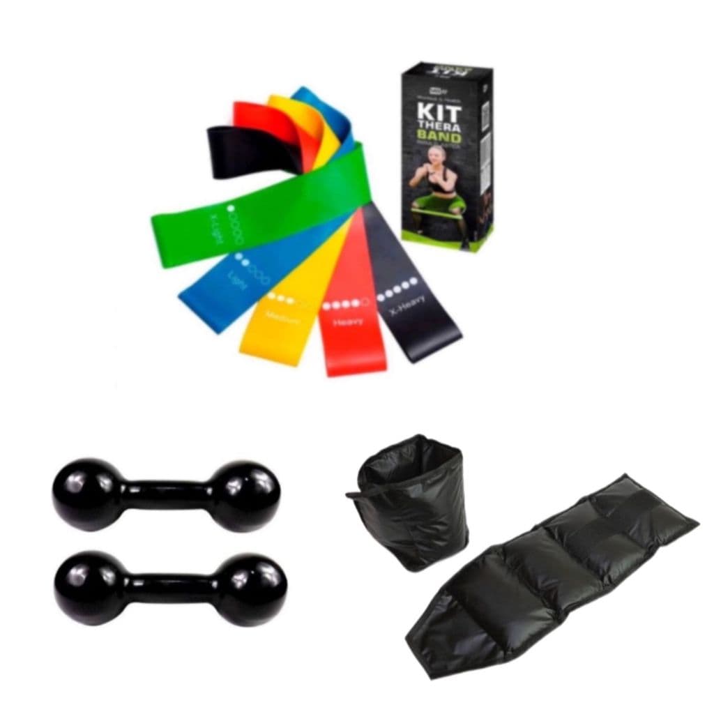 Kit Treino Halter 3kg + Caneleira 3kg + Kit Theraband