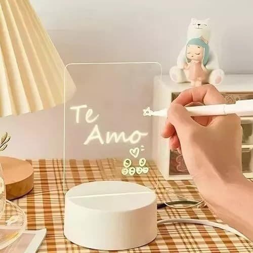 Abajur de Mesa Luminária Led 3D Usb com Tela pra Escrever Decoração Quarto Sala Presente Recado