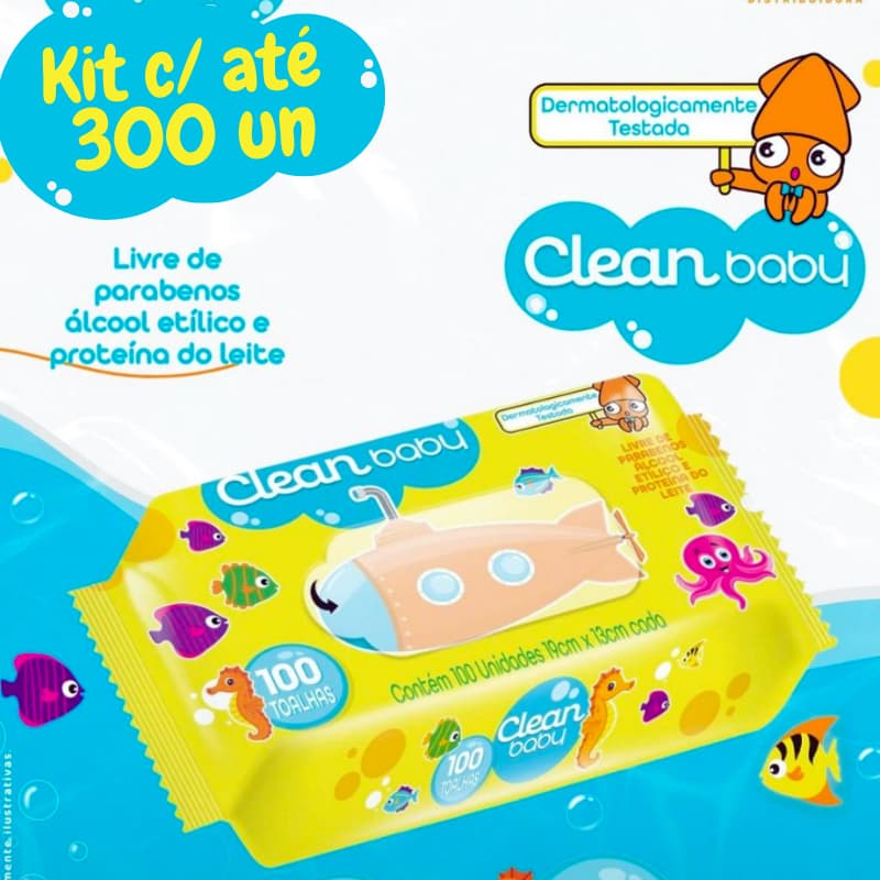 Toalha Umedecida Clean Baby - Nova Fórmula Kit até 300 un