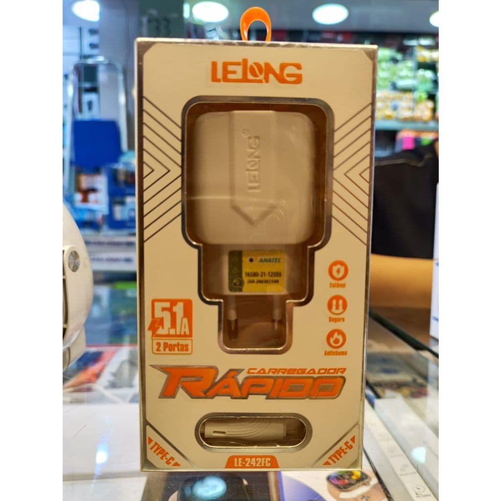 Carregador de Parede Turbo - Carregador Rápido - 2 USB + Cabo Tipo-C - 5.1 Ampêres - 12,5W - Envio Imediato