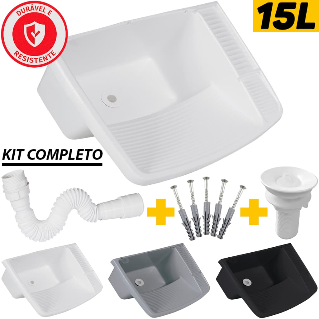 Tanque Metasul Para Lavanderia Com Sifão Ralo E Kit De Instalação Completo Lavar Roupas