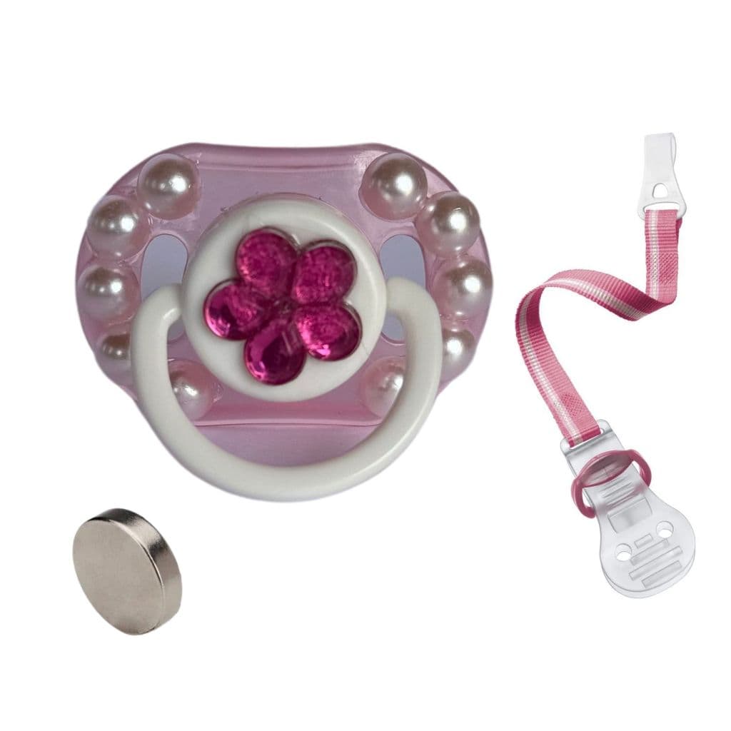 Chupeta Magnética Personalizada Com Pérolas Para Bebê Reborn + prendedor de chupeta + imã adicional