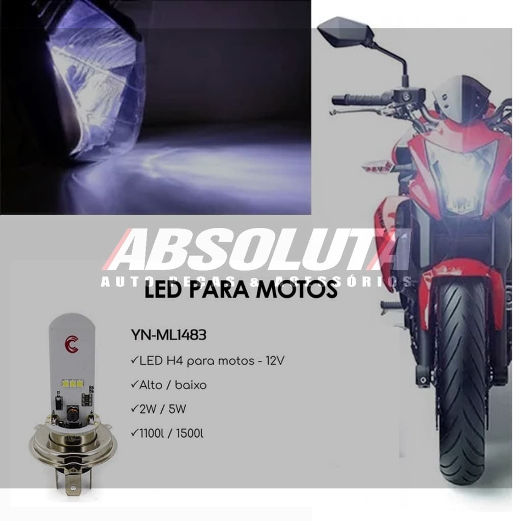 Lâmpada Farol Moto De Super Led H4 8000k 12V acessório moto luz