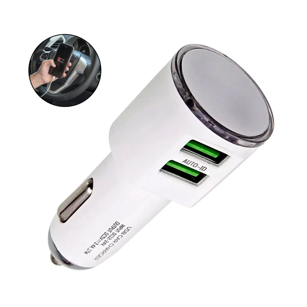 Carregador Veicular Carro Turbo 2 Usb 3.4a Carga Rápida Fonte Carro