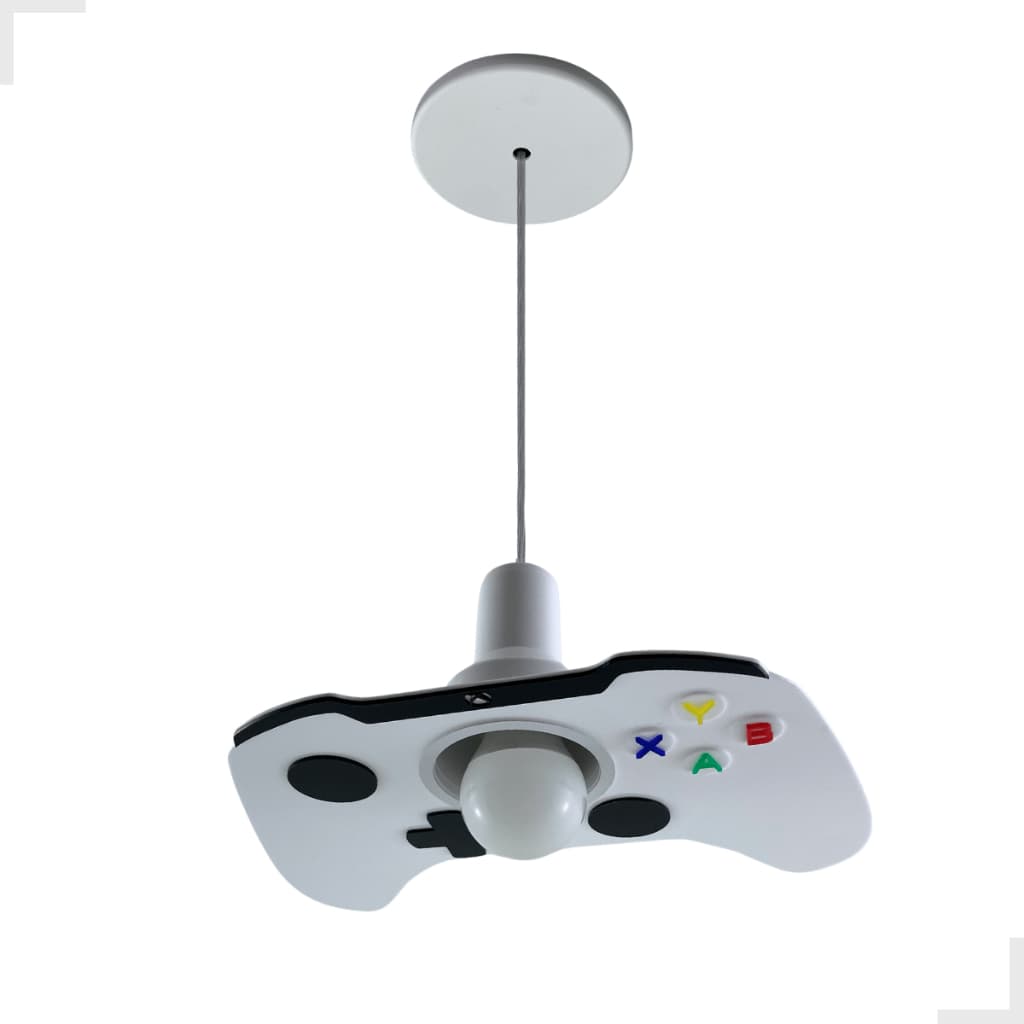 Lustre Pendente Infantil Gamer Controle Videogame Branco Luminária LED Xbox Decoração Quarto Criança