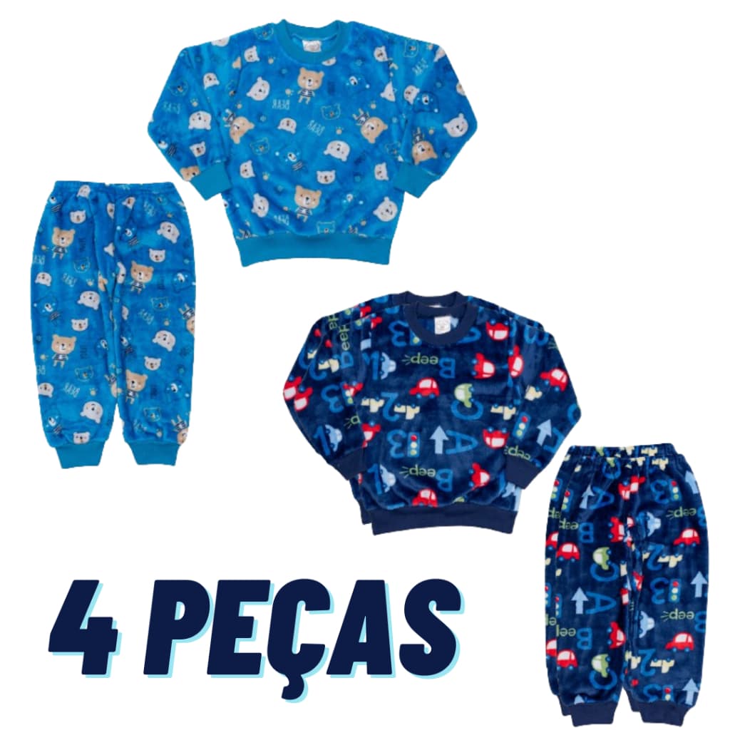 Kit 2 Conjunto Bebê Inverno Longo Fleece Roupas para bebê Menino ou Menina