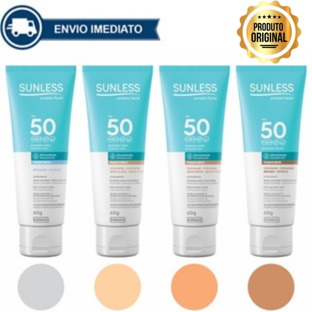 Protetor Solar Facial com Base Toque Seco FPS 50 Alta Proteção Efeito Natural Sunless Envio Imediato