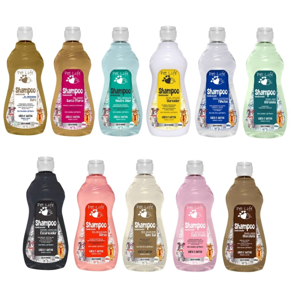 Shampoos Pet Life Para Cães e Gatos 540ml