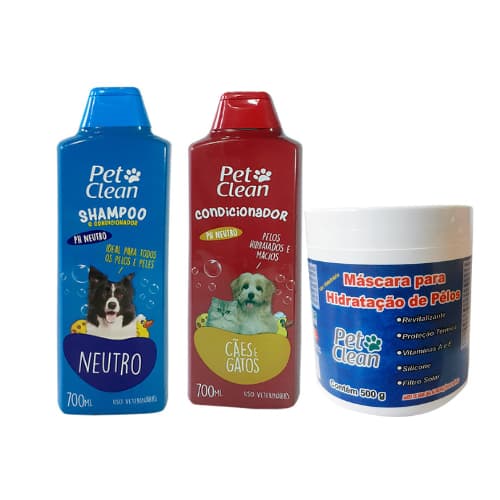 Kit Completo Pet Clean: Shampoo neutro, Hidratante, e condicionador