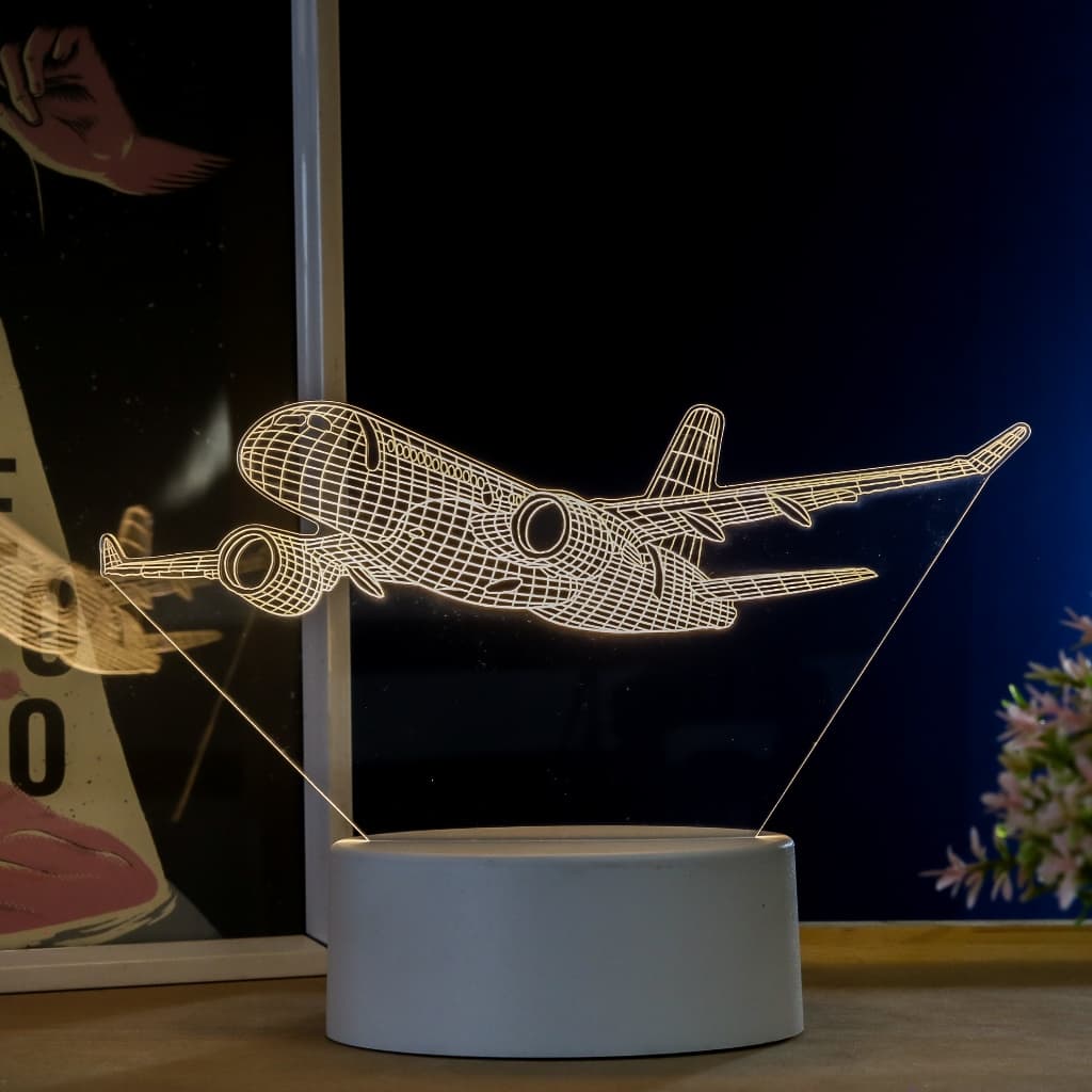 Luminária LED 3D de Mesa / Luz Noturna / Presente Criativo - avião, boing, piloto, aeromoça